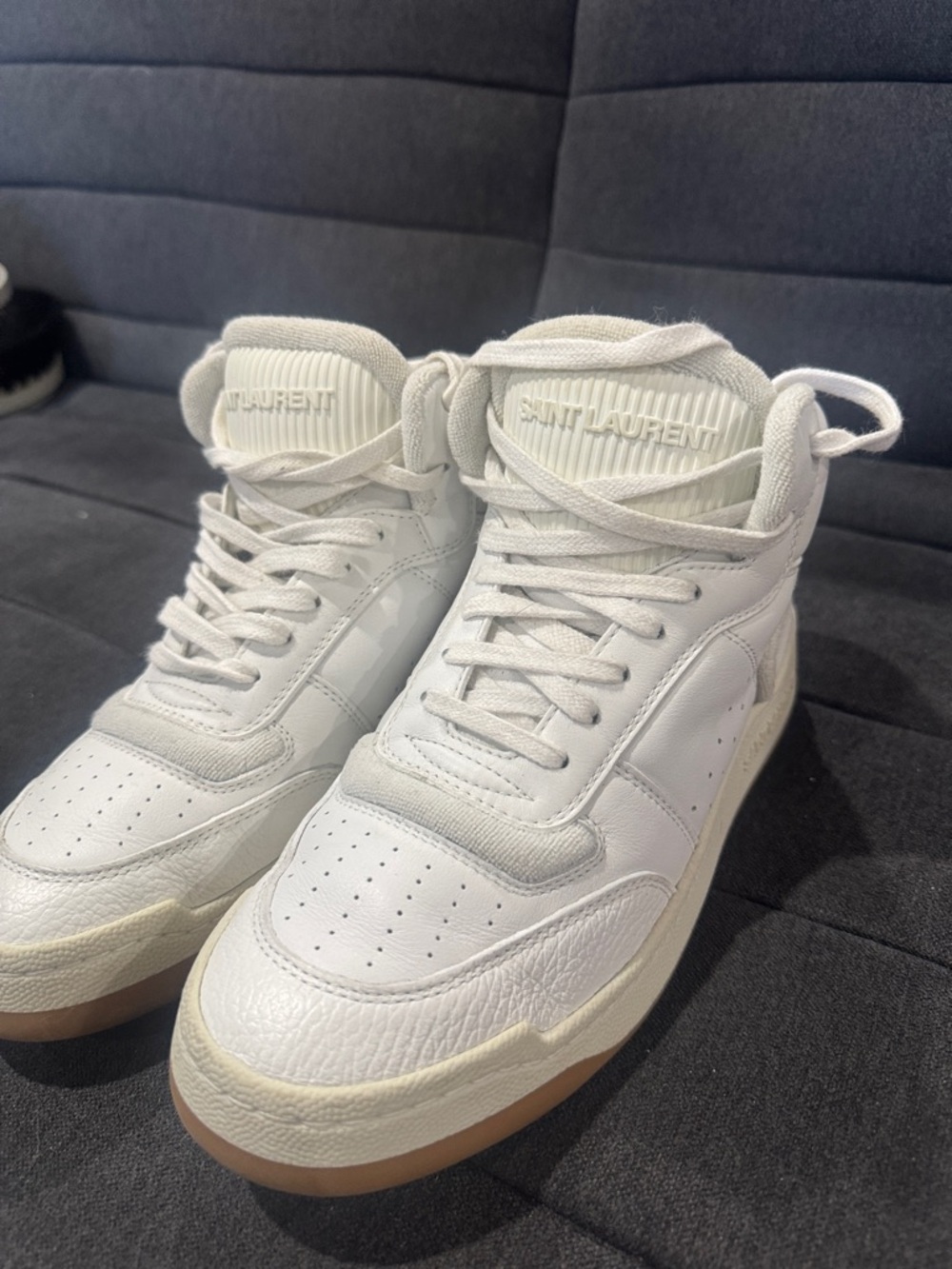 Saint Laurent White Leather High-Top Sneakers with Gum Sole